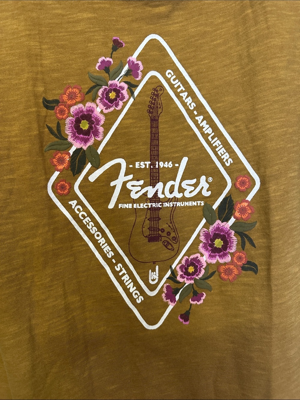 Fender Mustard Short Sleeve Tee with White Logo - Picture 3 of 4
